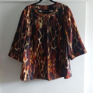 Vintage Abstract Art To Wear 3/4 wide sleeves Cardigan Jacket Multi Beaded